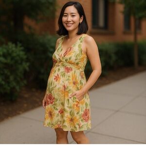 Motherhood Maternity Floral Waterfall Knee Length Size L Host Pick